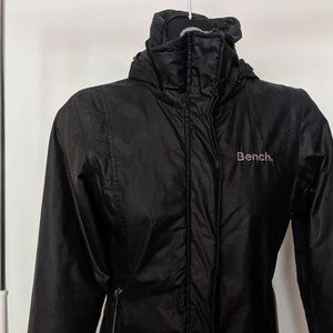 Bench jacket, black high collar with hidden hood